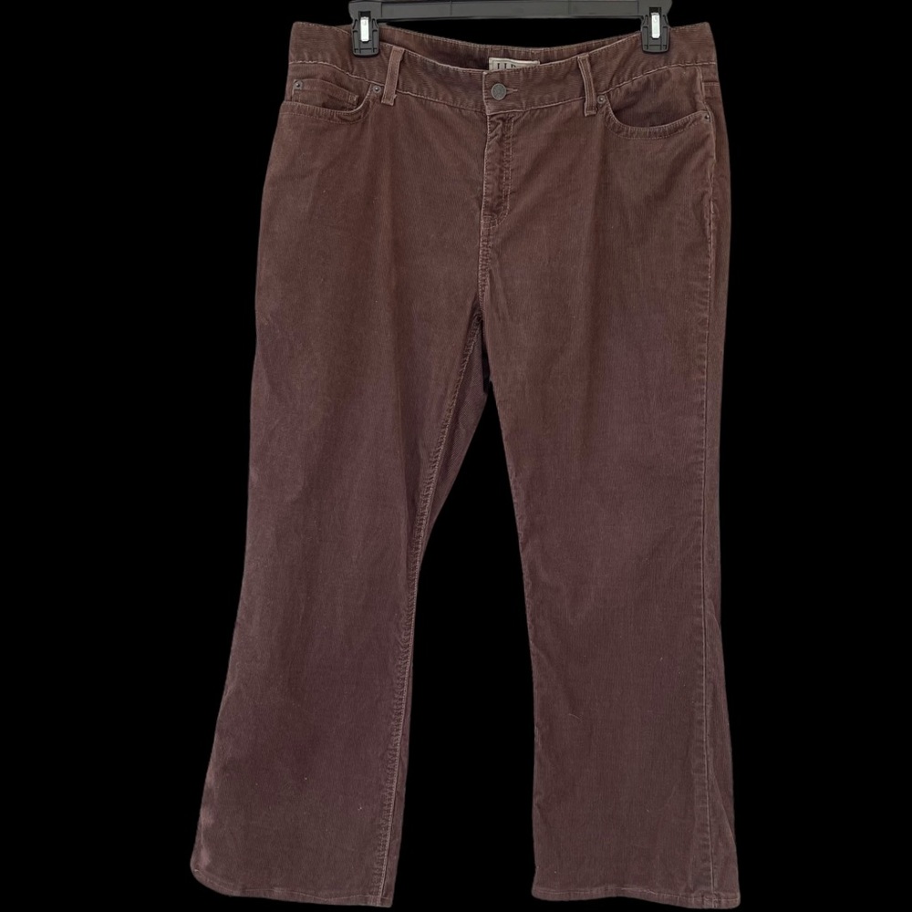 LL Bean Straight Fit Corduroy Pants Womens Size 18 Petite Brown
